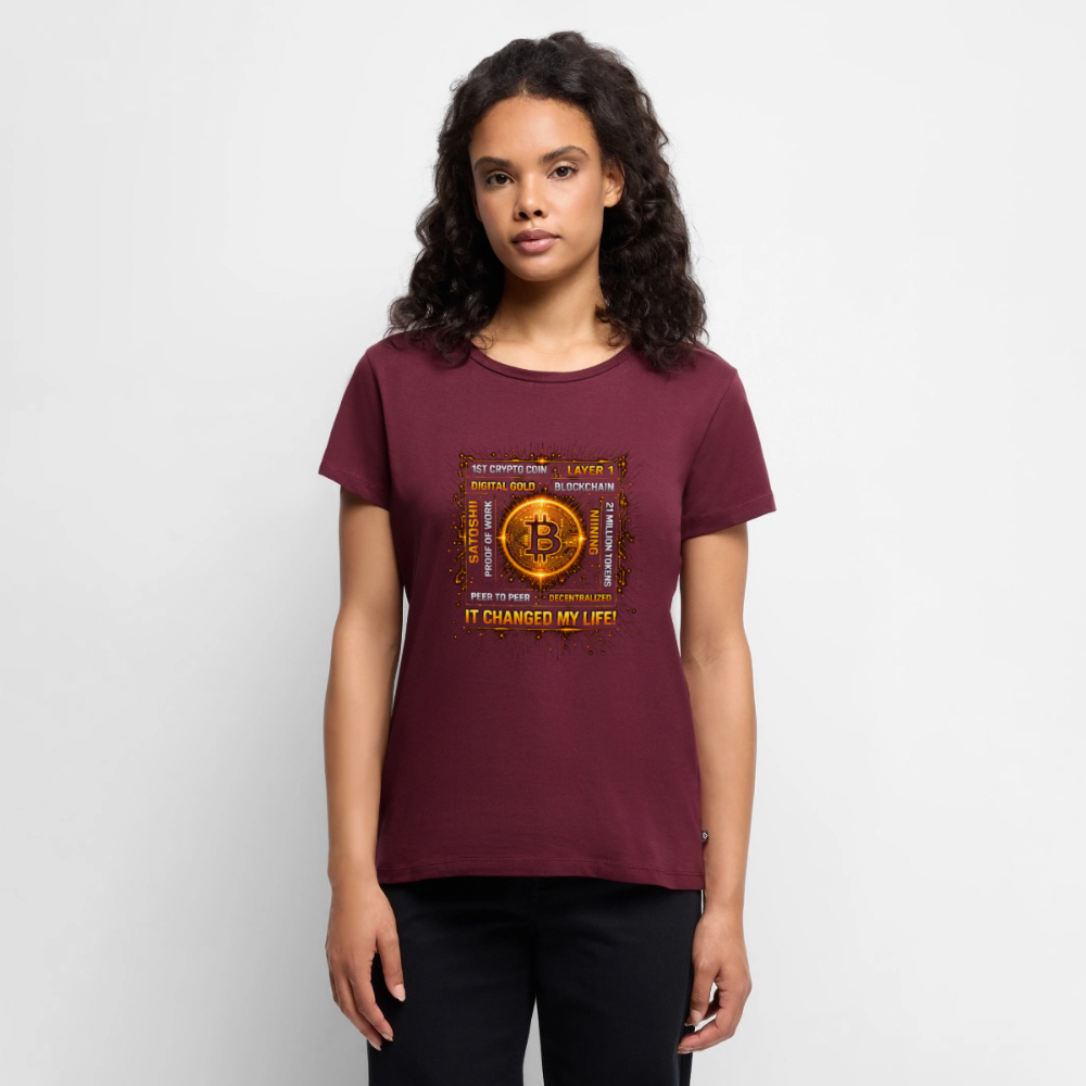 Bitcoin Changed Life (Fan-Art) - Damen T-Shirt Premium - Burgunderrot
