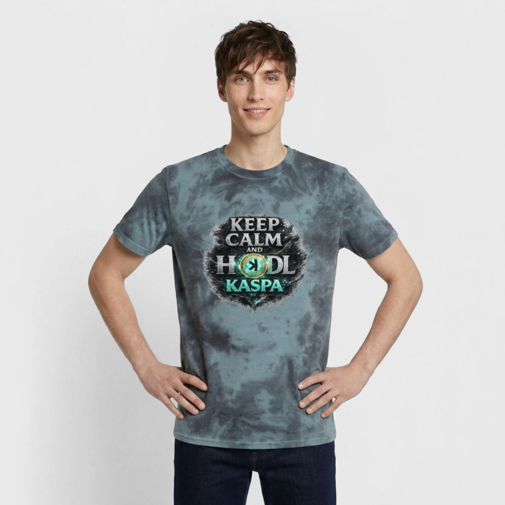 Keep Calm and Hodl Kaspa (Fan-Art) - Unisex T-Shirt Premium Tie Dye - Schwarz/Blau