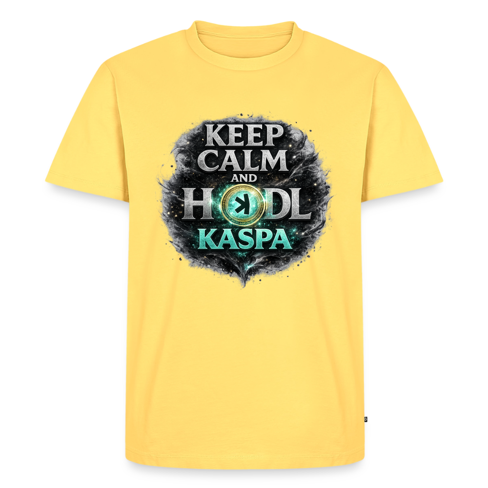Keep Calm and Hodl Kaspa (Fan-Art) - Herren T-Shirt Premium - Pastellgelb