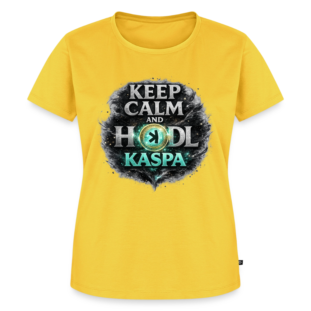 Keep Calm and Hodl Kaspa (Fan-Art) - Damen T-Shirt Premium - Sonnengelb