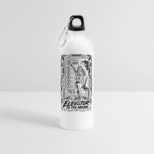 Bitcoin Elevator to the Moon (Fan-Art) - Trinkflasche mit Karabiner 750 ml - Weiß