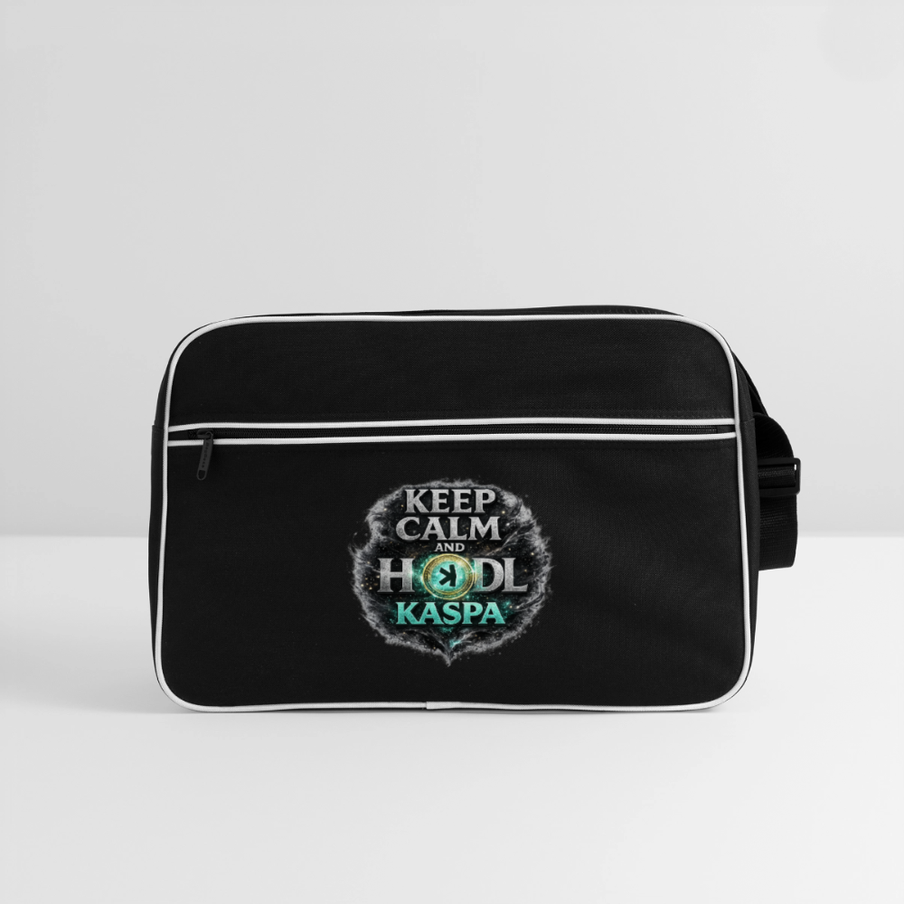 Keep Calm and Hodl Kaspa (Fan-Art) - Retro Tasche - Schwarz/Weiß