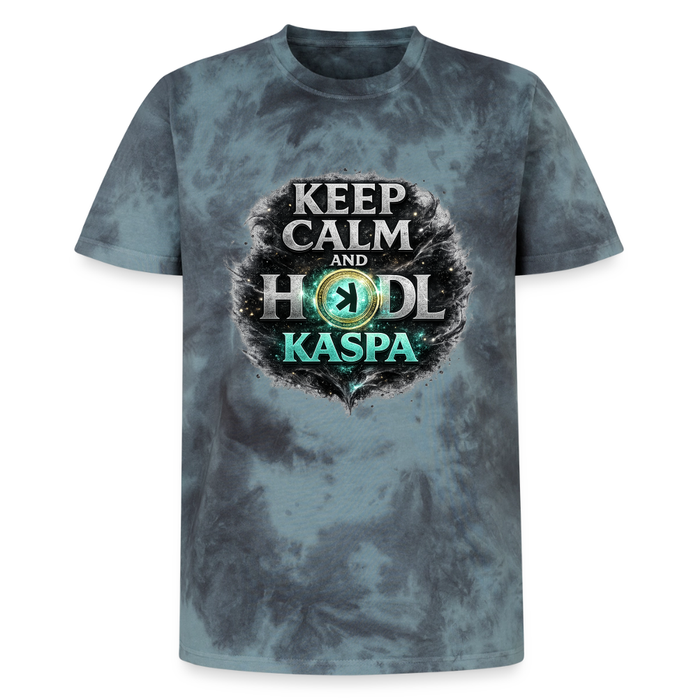 Keep Calm and Hodl Kaspa (Fan-Art) - Unisex T-Shirt Premium Tie Dye - Schwarz/Blau