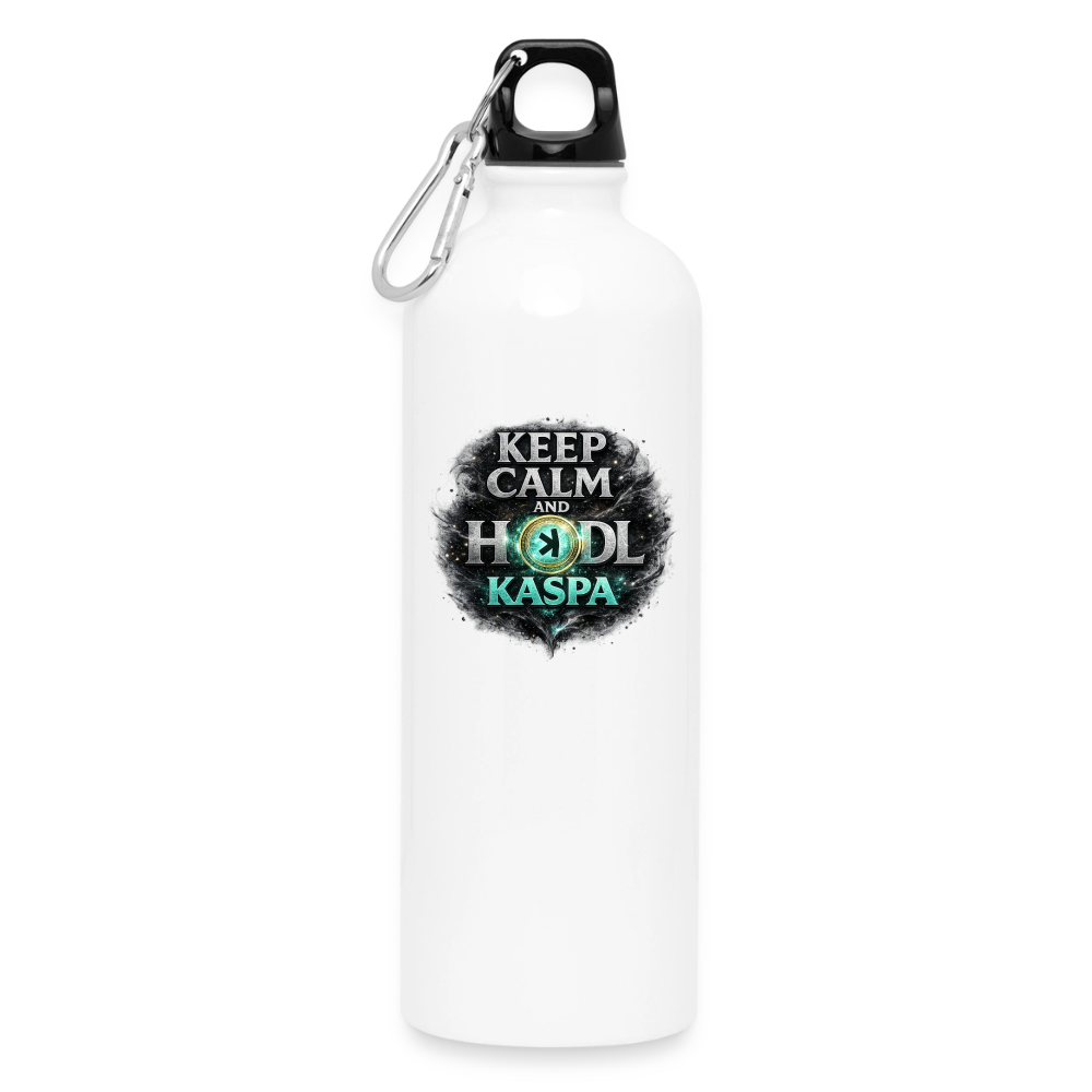 Keep Calm and Hodl Kaspa (Fan-Art) - Trinkflasche mit Karabiner 750 ml - Weiß