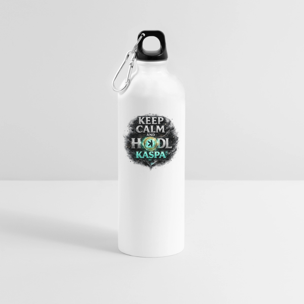 Keep Calm and Hodl Kaspa (Fan-Art) - Trinkflasche mit Karabiner 750 ml - Weiß