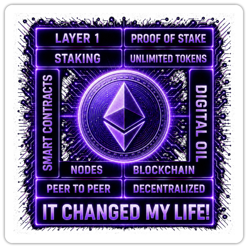 Ethereum Changed Life (Fan-Art) - Sticker 10 x 10 cm - Mattweiß