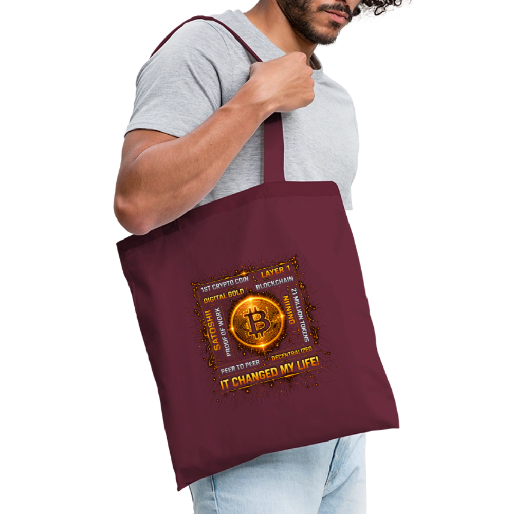 Bitcoin Changed Life (Fan-Art) - Stofftasche - Burgunderrot