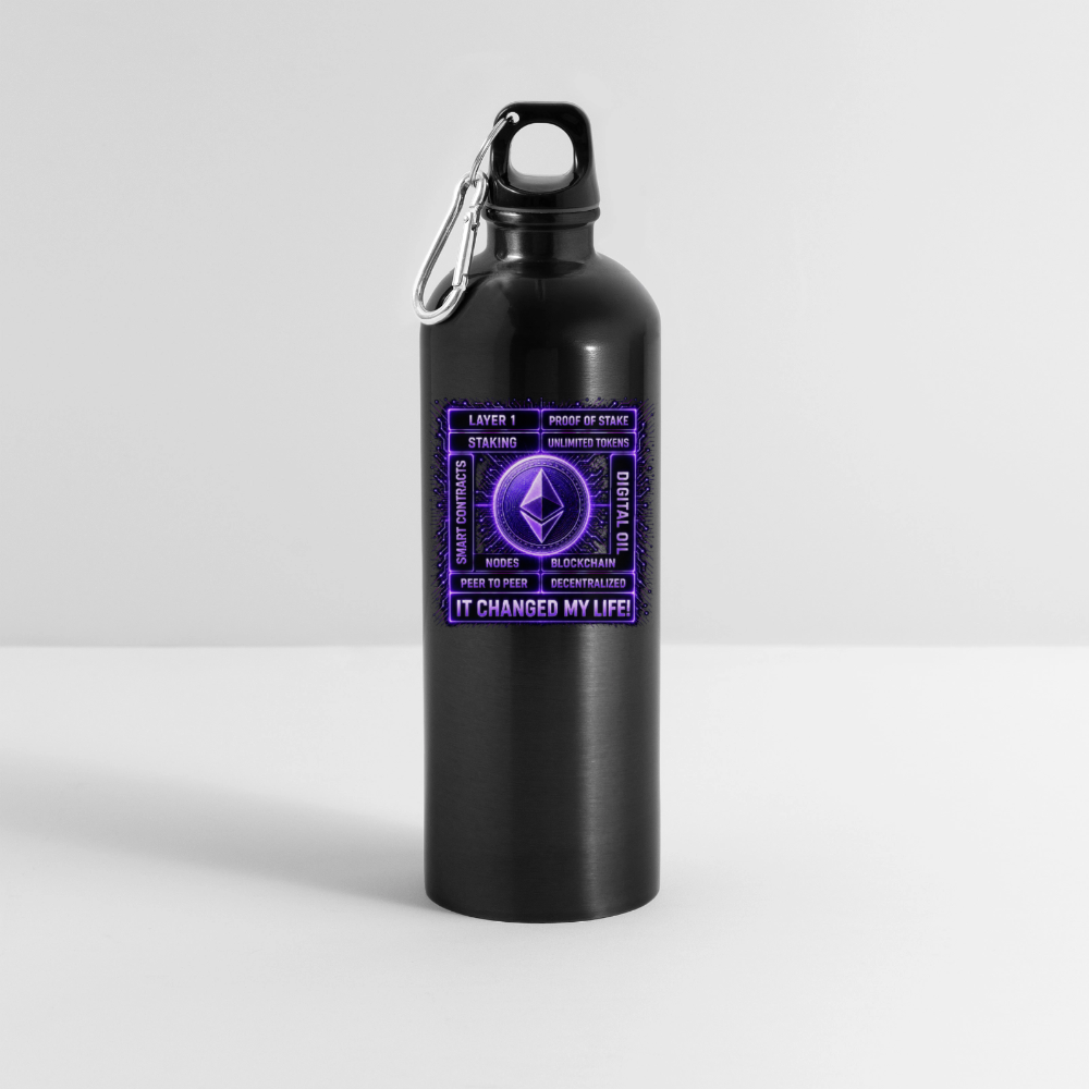 Ethereum Changed Life (Fan-Art) - Trinkflasche mit Karabiner 750 ml - Schwarz
