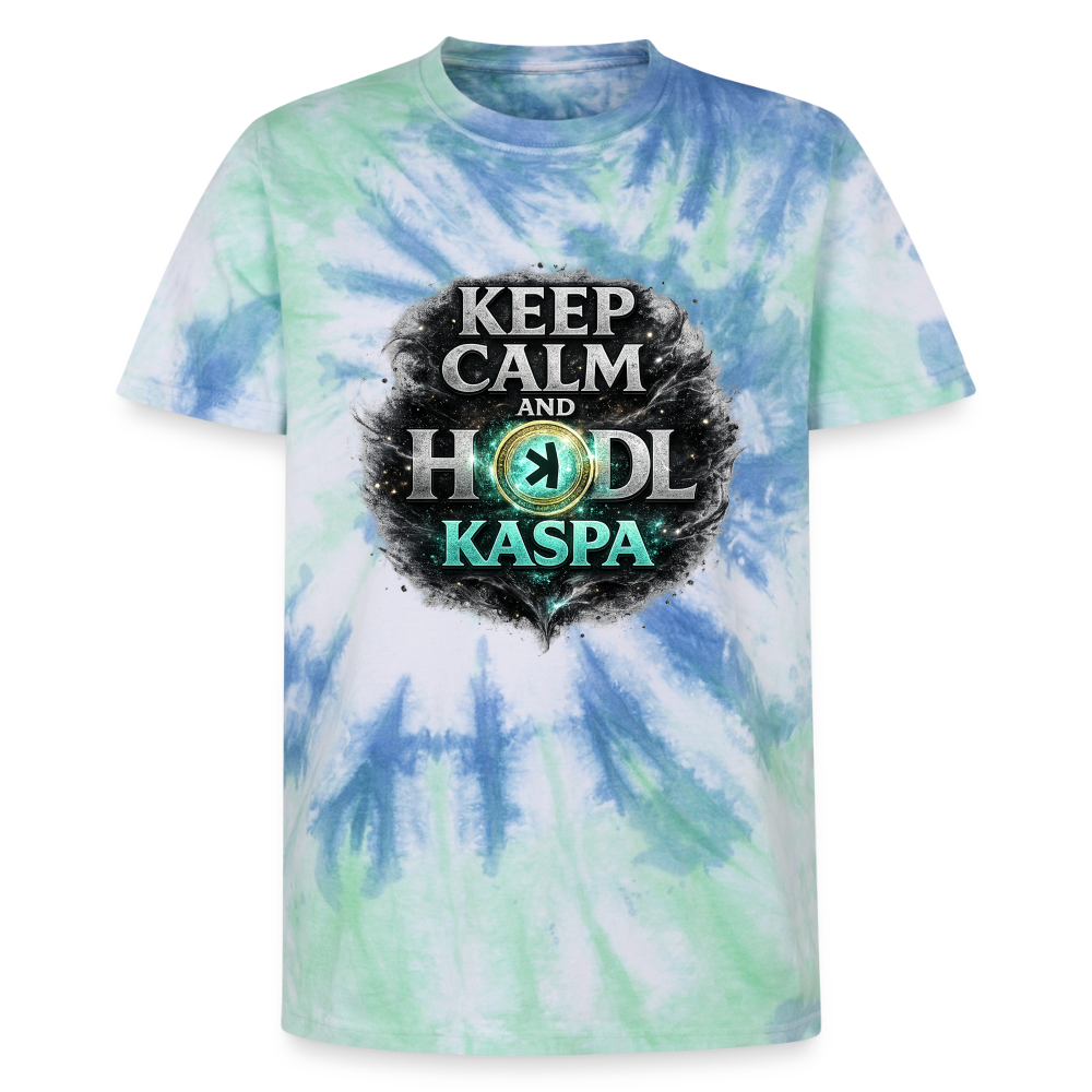 Keep Calm and Hodl Kaspa (Fan-Art) - Unisex T-Shirt Premium Tie Dye - Spiralblau
