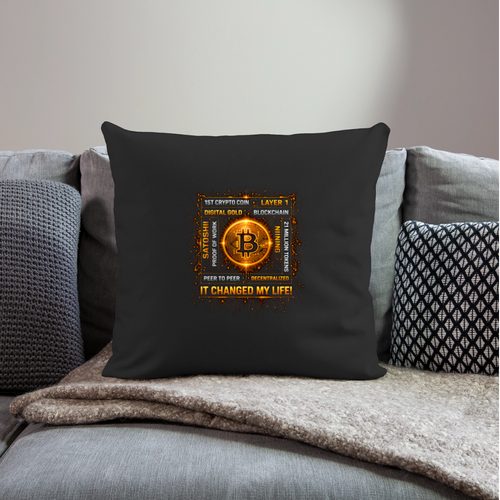 Bitcoin Changed Life (Fan-Art) - Polster 44 x 44 cm - Schwarz