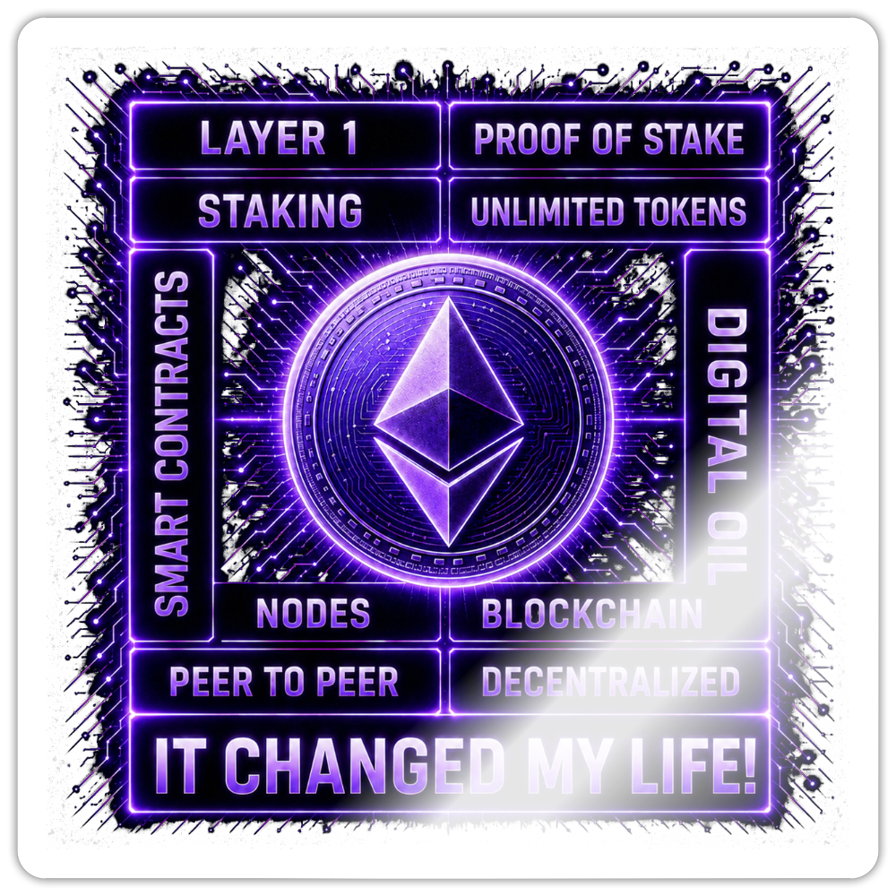 Ethereum Changed Life (Fan-Art) - Sticker 10 x 10 cm - Weiß glänzend