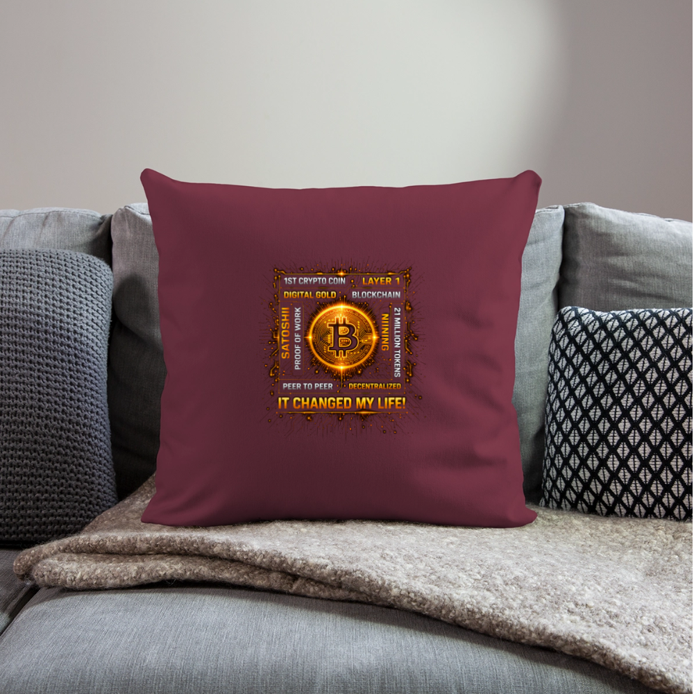 Bitcoin Changed Life (Fan-Art) - Polster 44 x 44 cm - Burgunderrot