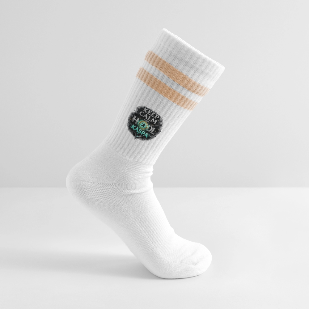 Keep Calm and Hodl Kaspa (Fan-Art) - Tennissocken Premium - Weiß/Pfirsich