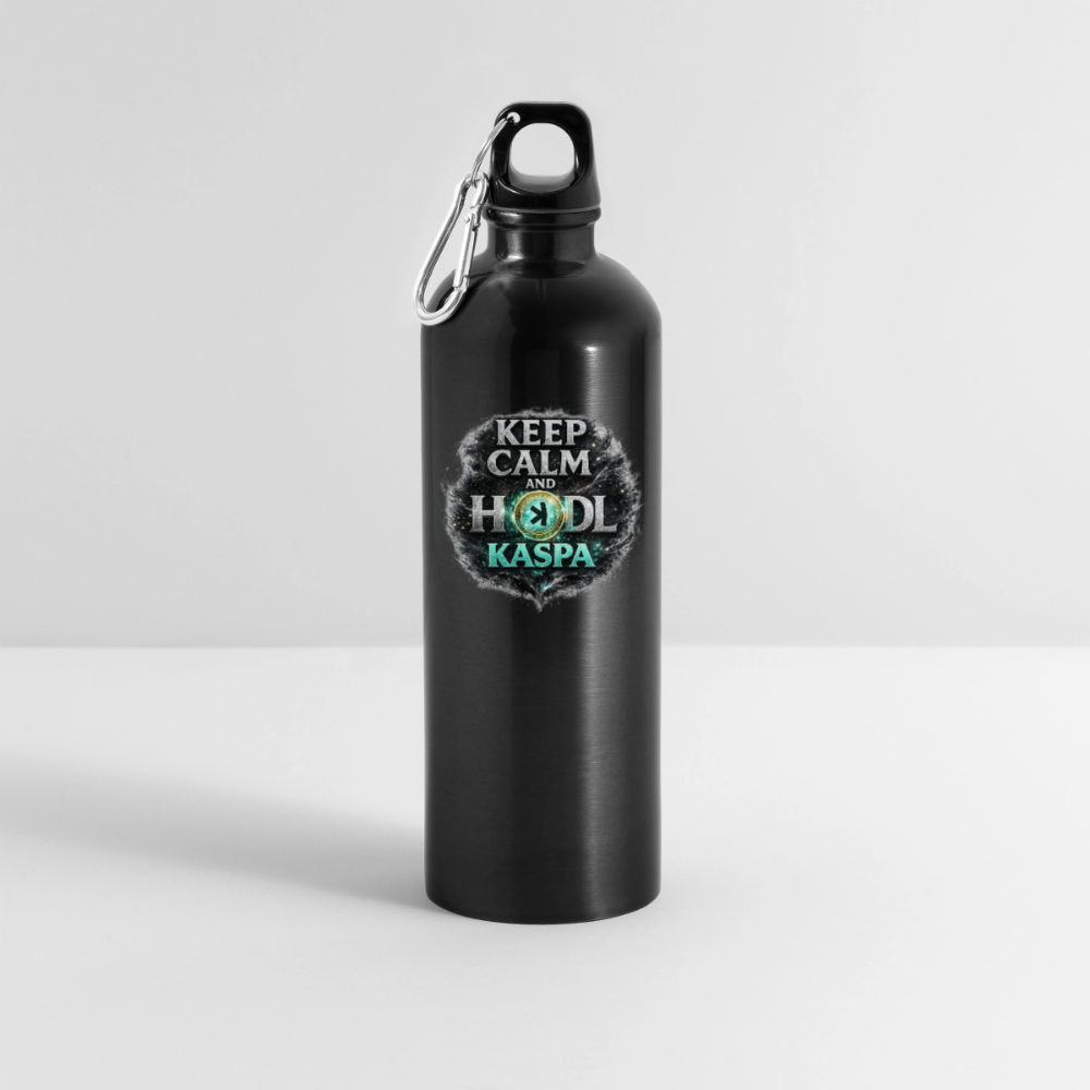Keep Calm and Hodl Kaspa (Fan-Art) - Trinkflasche mit Karabiner 750 ml - Schwarz