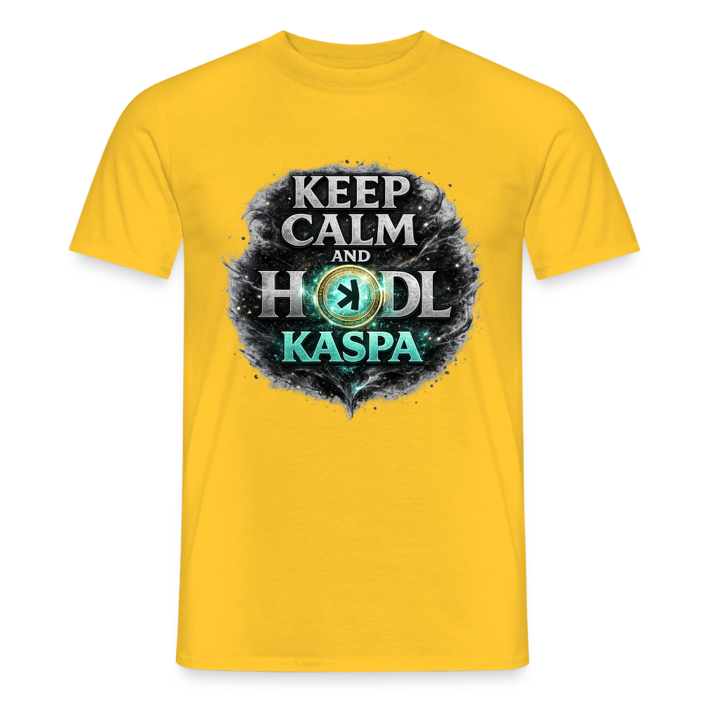 Keep Calm and Hodl Kaspa (Fan-Art) - Herren T-Shirt - Gelb