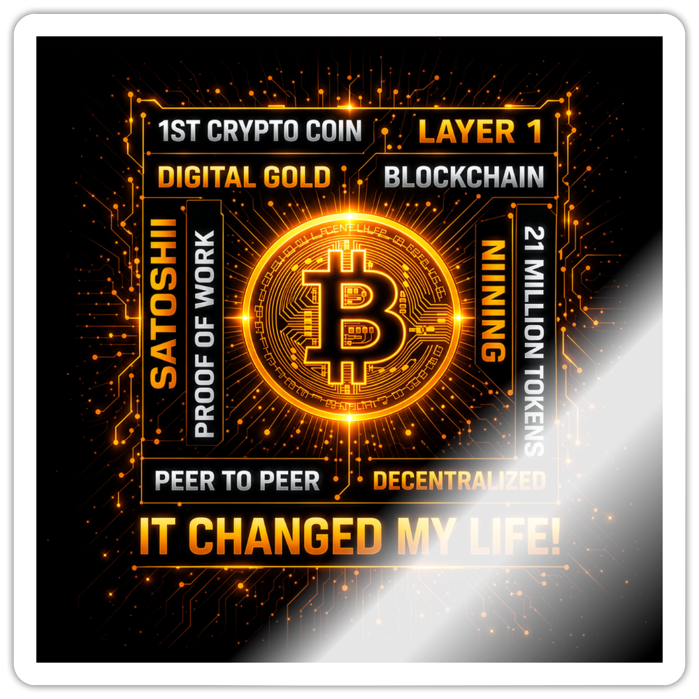 Bitcoin Changed Life (Fan-Art) - Sticker 10 x 10 cm - Weiß glänzend