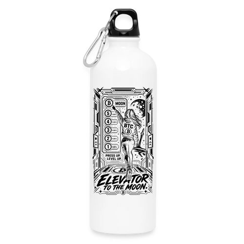 Bitcoin Elevator to the Moon (Fan-Art) - Trinkflasche mit Karabiner 750 ml - Weiß