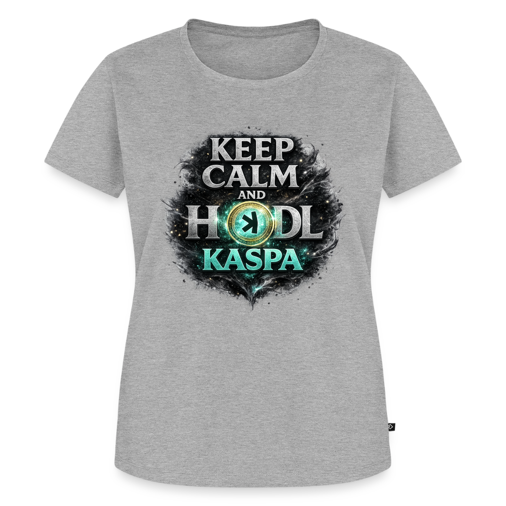 Keep Calm and Hodl Kaspa (Fan-Art) - Damen T-Shirt Premium - Grau meliert