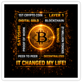 Bitcoin Changed Life (Fan-Art) - Sticker 10 x 10 cm - Mattweiß