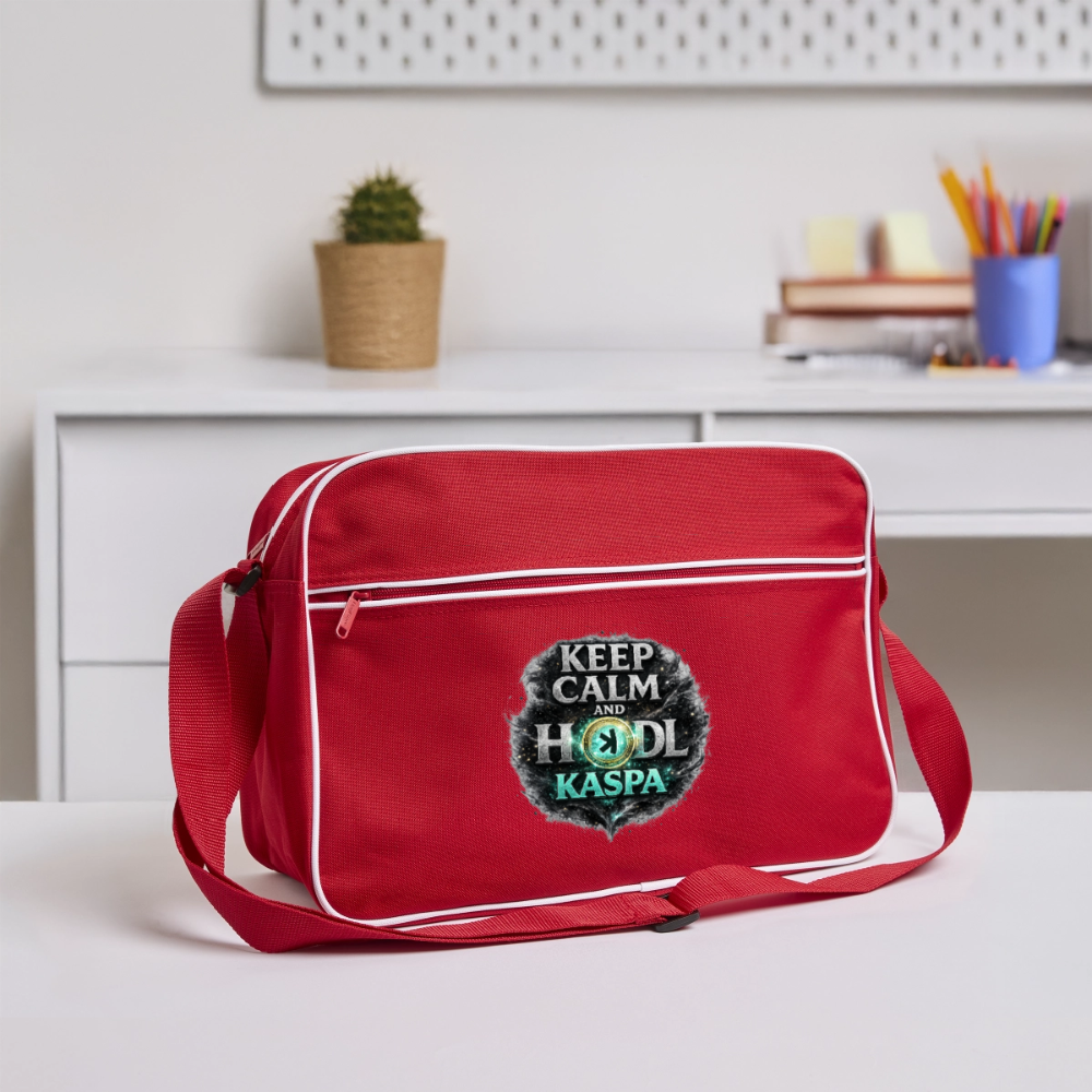 Keep Calm and Hodl Kaspa (Fan-Art) - Retro Tasche - Rot/Weiß