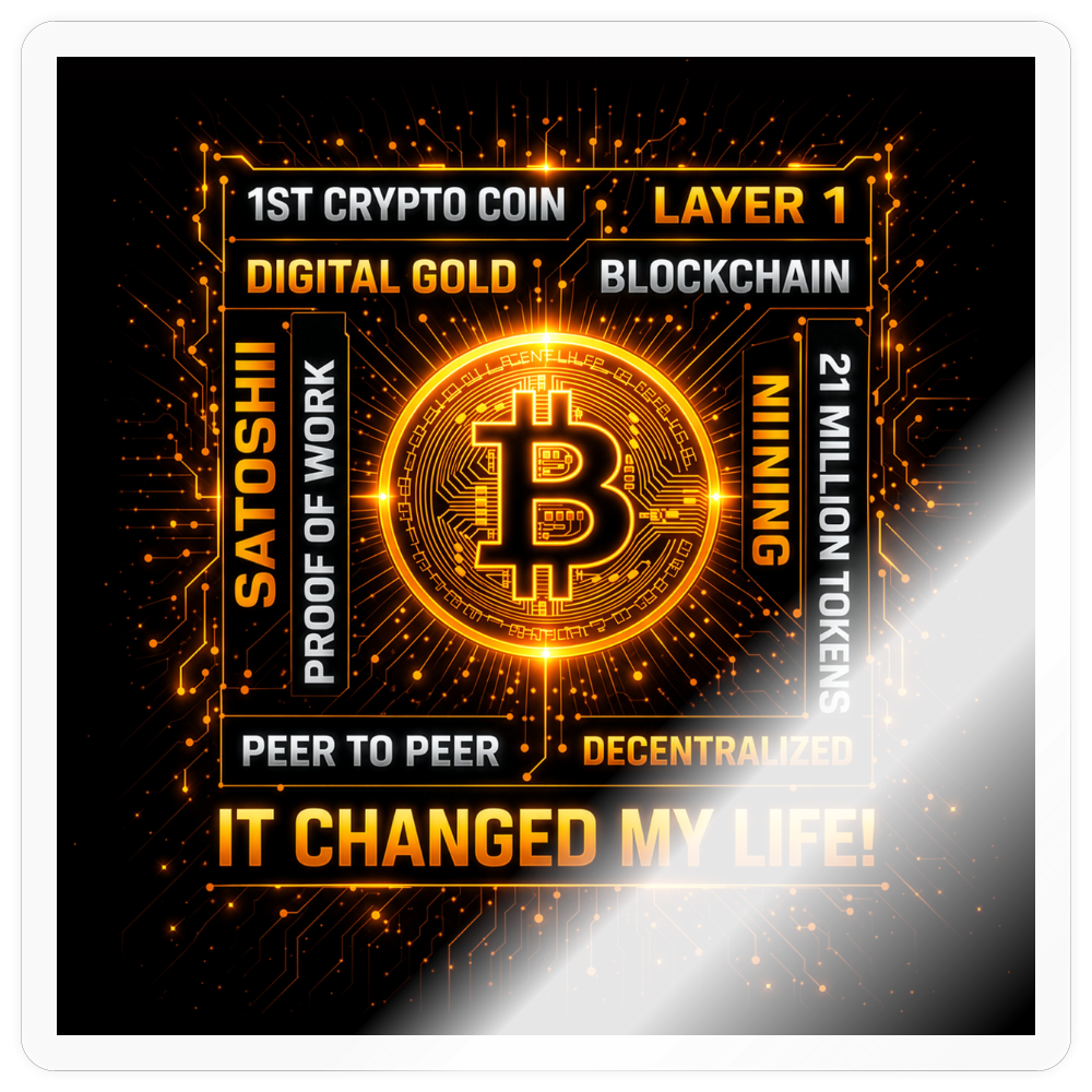 Bitcoin Changed Life (Fan-Art) - Sticker 10 x 10 cm - Transparent glänzend