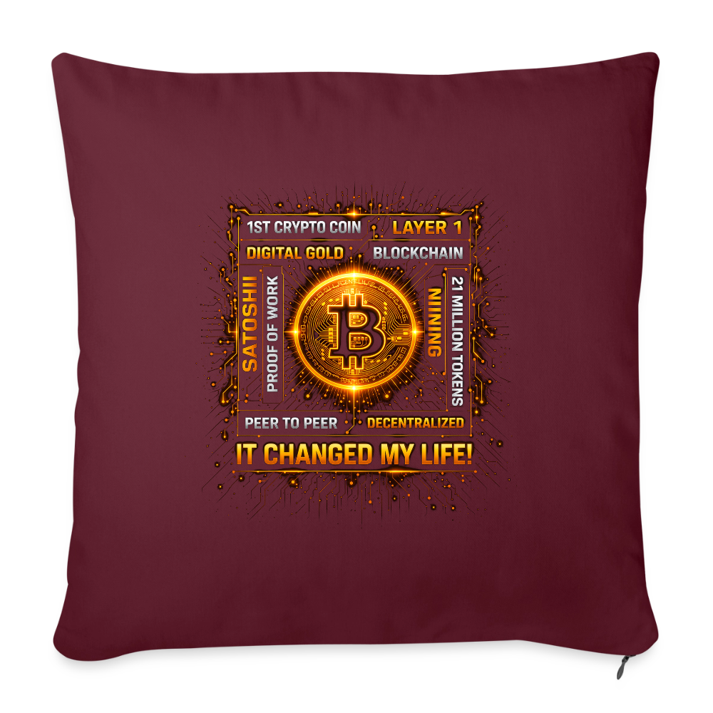 Bitcoin Changed Life (Fan-Art) - Polster 44 x 44 cm - Burgunderrot