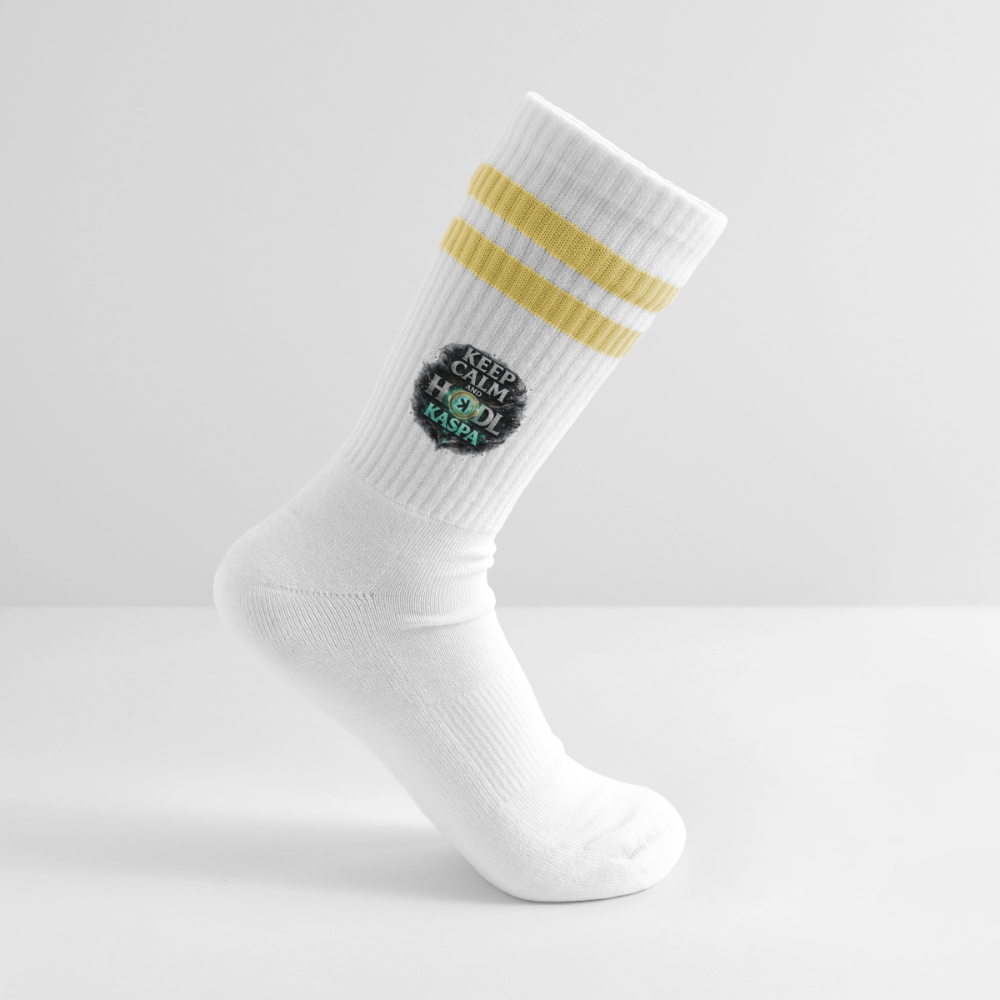 Keep Calm and Hodl Kaspa (Fan-Art) - Tennissocken Premium - Weiß/Gelb